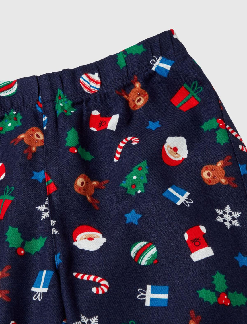 Erkek Çocuk Lacivert Tamamı Desenli Göğüs Cepli Altı Elastik Belli Pijama Takımı