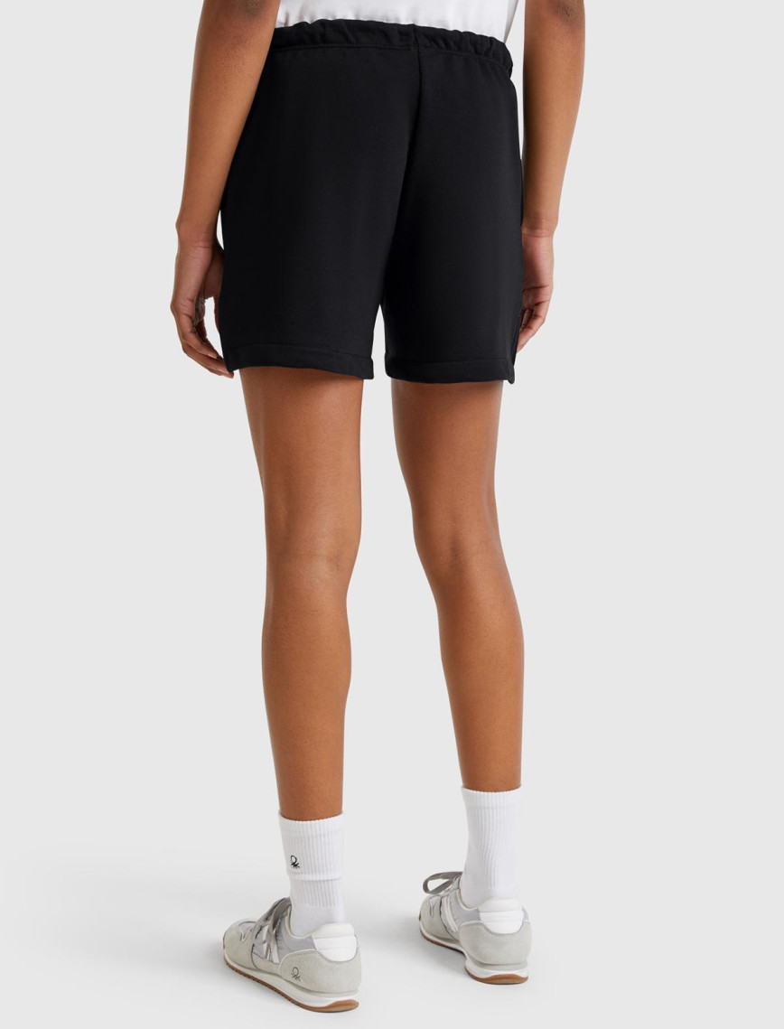 Kadın Siyah Pamuk Karışımlı Logo Bantlı İpli Yüksek Bel Bermuda Şort Kadın Siyah Pamuk Karışımlı Logo Bantlı İpli Yüksek Bel Bermuda Şort