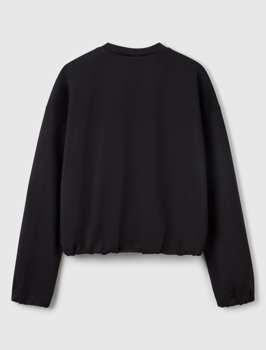 Kadın Siyah Logo Baskılı Önü Fermuarlı Beli Lastikli Sweatshirt Kadın Siyah Logo Baskılı Önü Fermuarlı Beli Lastikli Sweatshirt