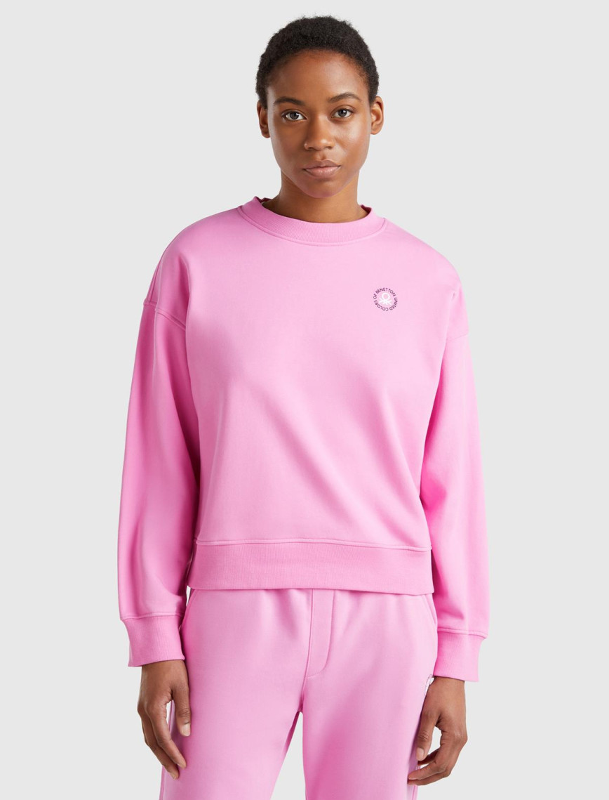 Kadın Pembe Pamuk Karışımlı Logo Baskılı Bisiklet Yaka Sweatshirt Kadın Pembe Pamuk Karışımlı Logo Baskılı Bisiklet Yaka Sweatshirt