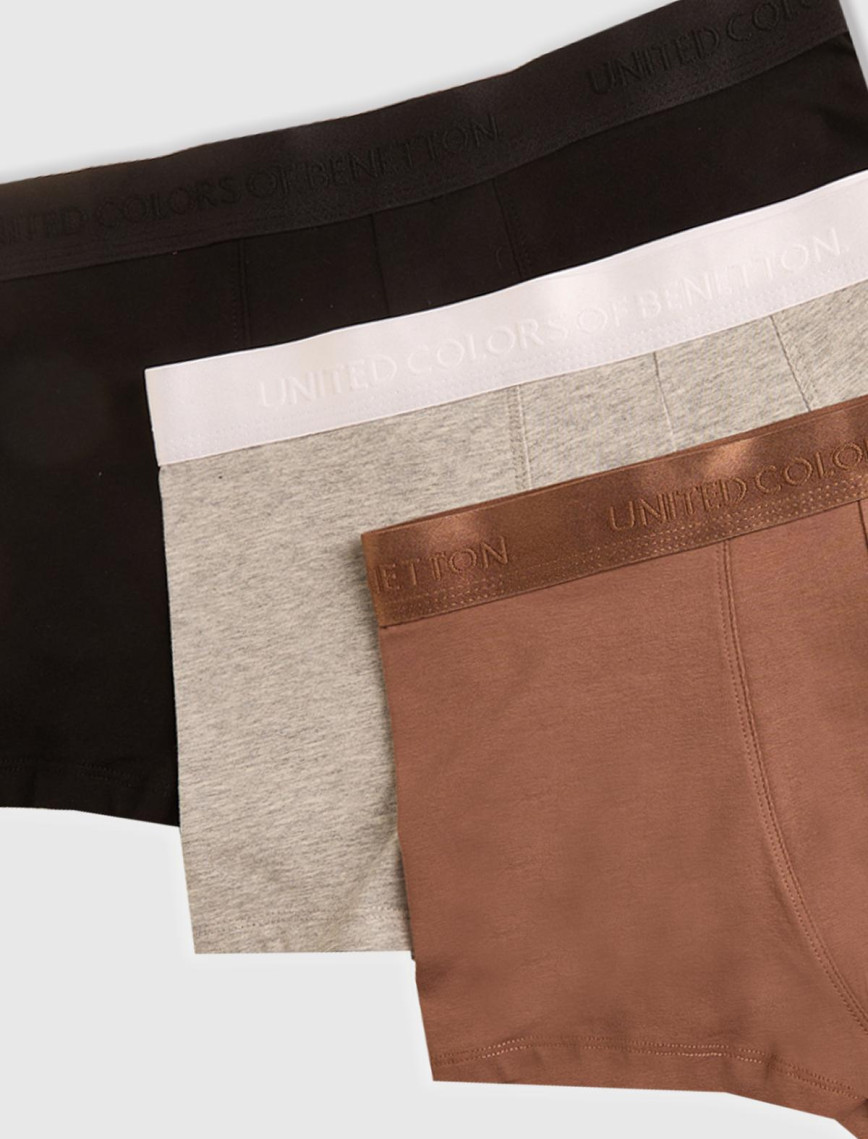 Erkek Gri Melanj Pamuk Karışımlı Logo Bantlı 3'lü Boxer Seti Erkek Gri Melanj Pamuk Karışımlı Logo Bantlı 3'lü Boxer Seti