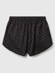 Kadın Siyah Desenli Beli Lastikli Wide Leg Şort Kadın Siyah Desenli Beli Lastikli Wide Leg Şort