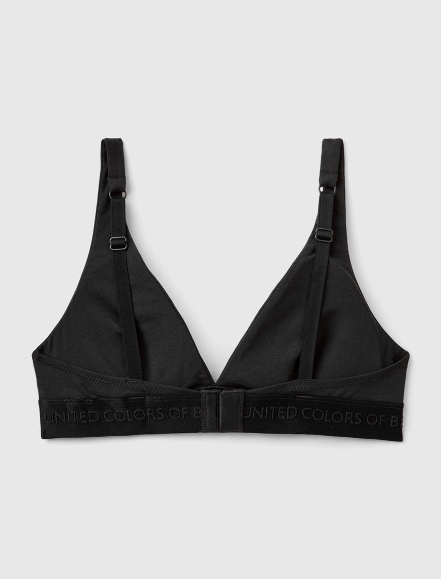 Kadın Siyah Pamuk Karışımlı Logo Bantlı V Yaka Sütyen