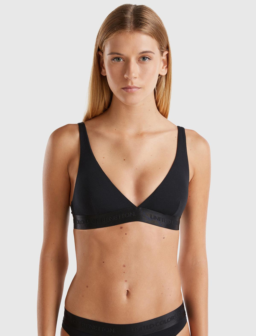 Kadın Gri Pamuk Karışımlı Logo Bantlı V Yaka Sütyen