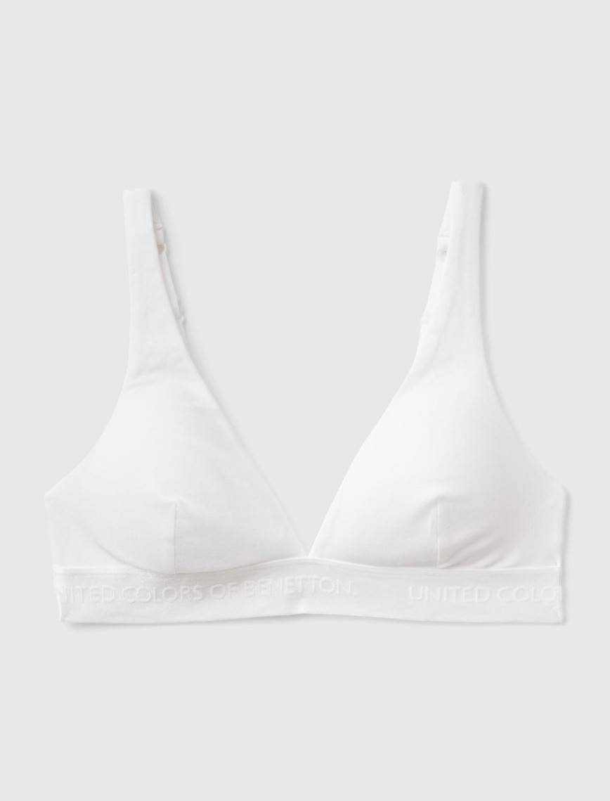 Kadın Beyaz Pamuk Karışımlı Logo Bantlı V Yaka Sütyen