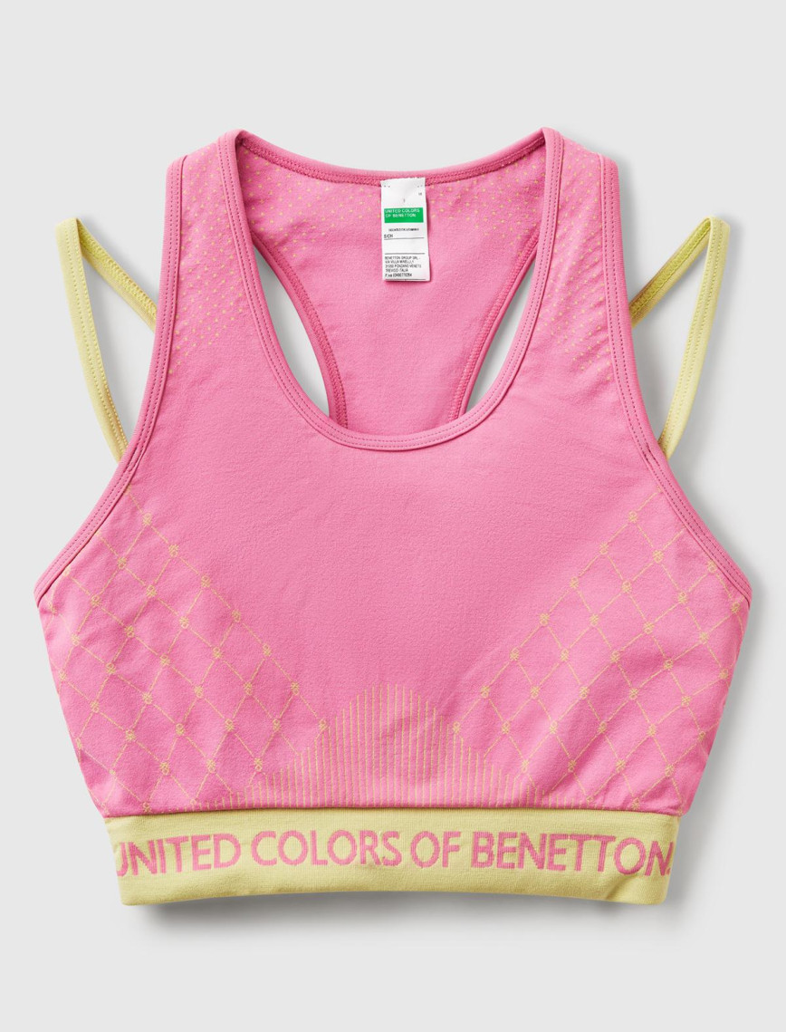 Kadın Pembe Desenli Beli Logo Bantlı Askı Detaylı Crop Atlet Kadın Pembe Desenli Beli Logo Bantlı Askı Detaylı Crop Atlet