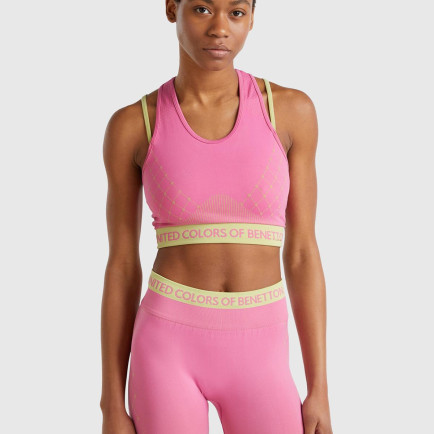 Kadın Pembe Desenli Beli Logo Bantlı Askı Detaylı Crop Atlet Kadın Pembe Desenli Beli Logo Bantlı Askı Detaylı Crop Atlet