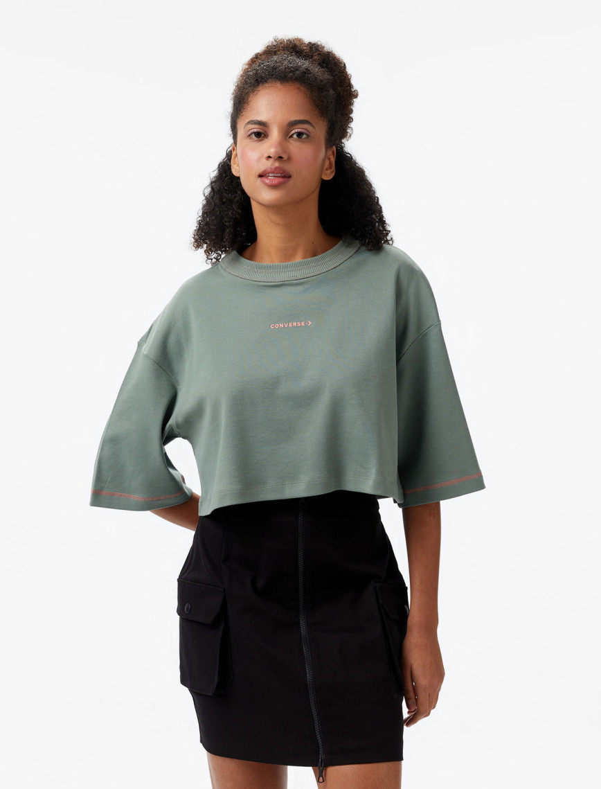 Converse Star Chevron Baskılı Kadın Siyah T-Shirt