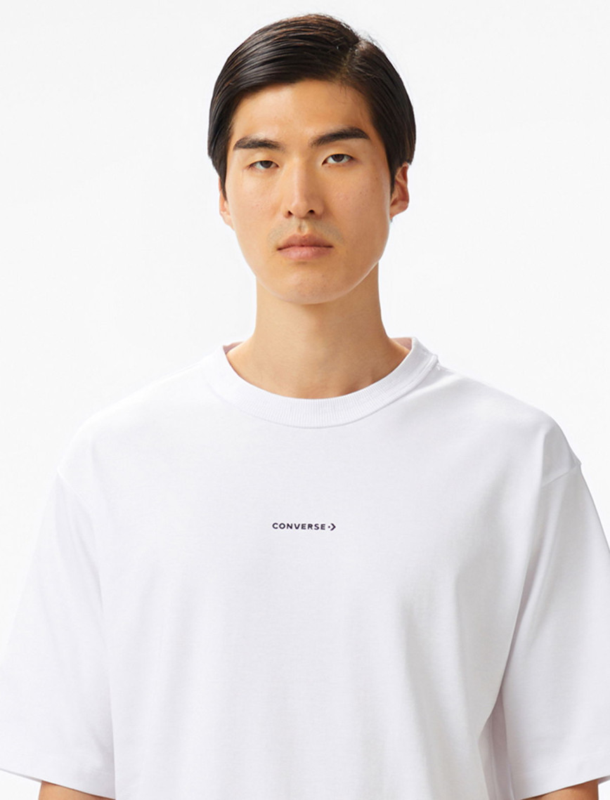 Converse Star Chevron Baskılı Oversize Fit Erkek Beyaz T-Shirt