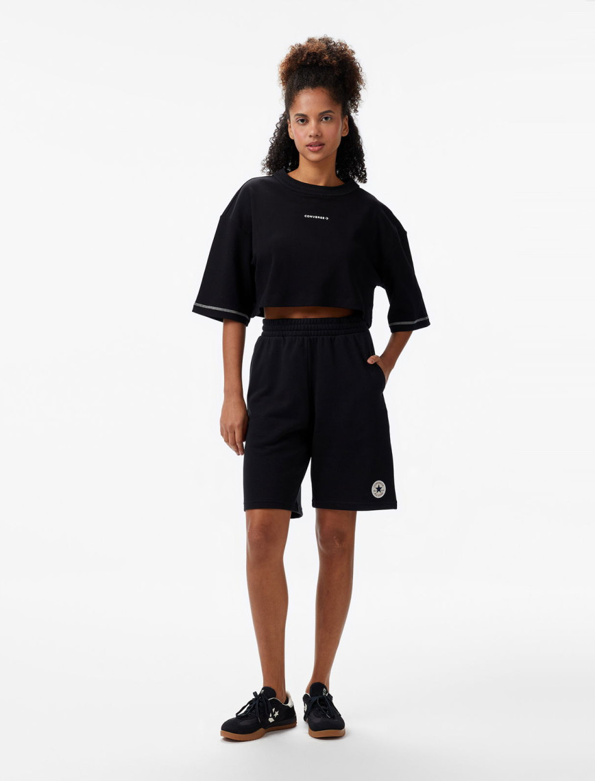 Converse Star Chevron Baskılı Kadın Siyah T-Shirt