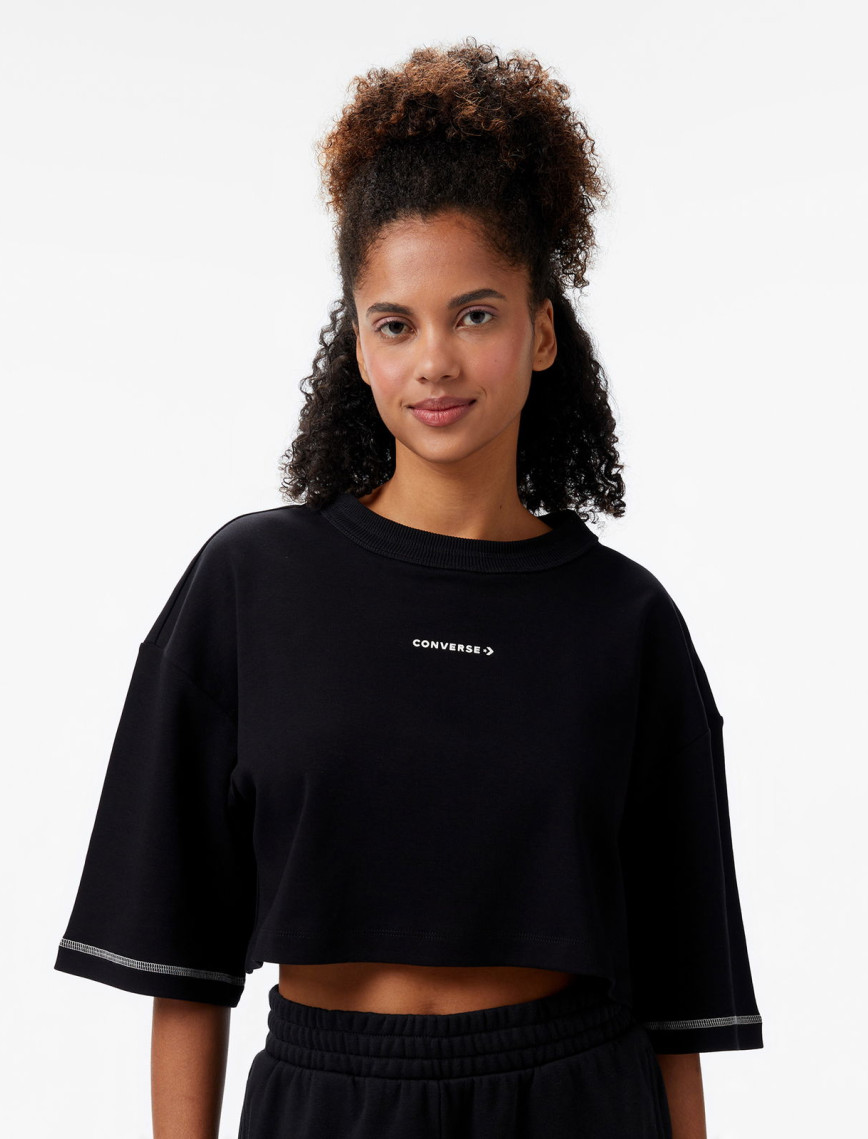 Converse Star Chevron Baskılı Kadın Siyah T-Shirt