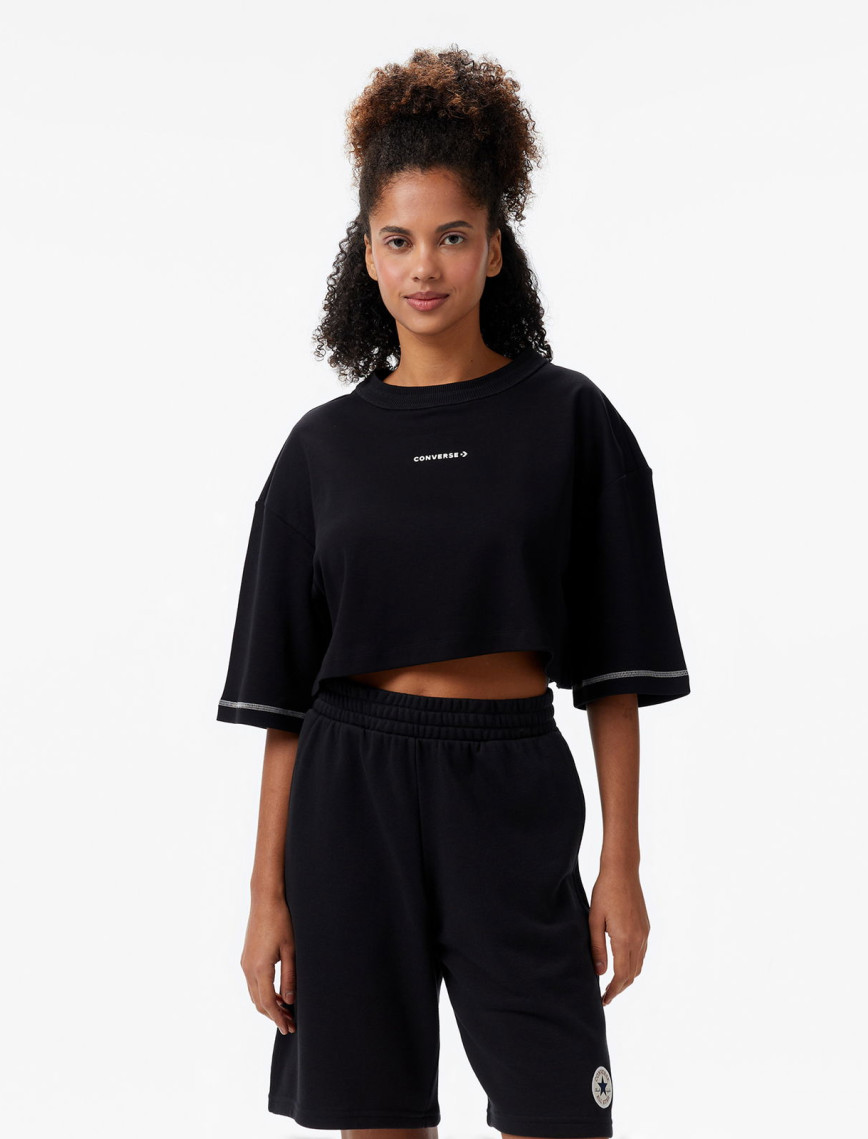 Converse Star Chevron Baskılı Kadın Siyah T-Shirt