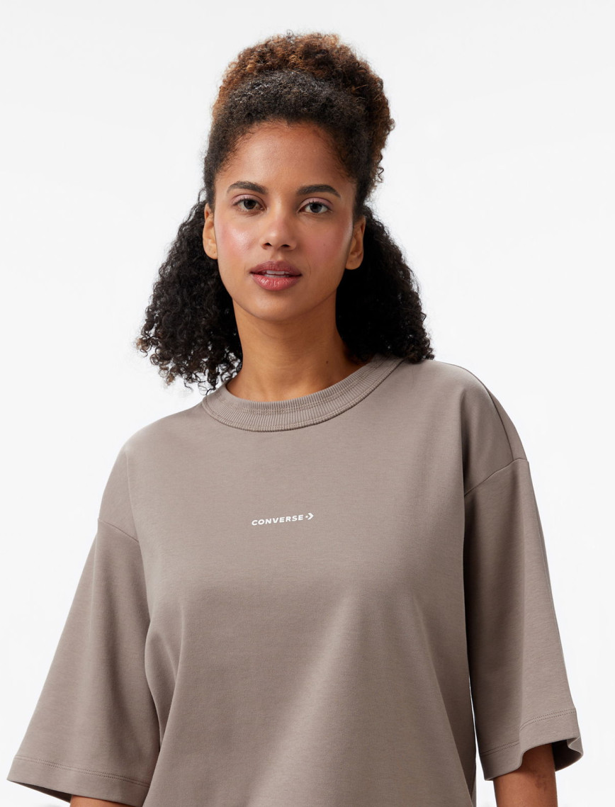 Converse Star Chevron Oversize Fit Baskılı Erkek Bej T-shirt Converse Star Chevron Oversize Fit Baskılı Erkek Bej T-shirt