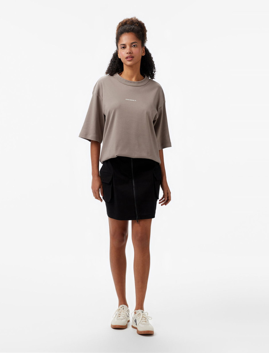 Converse Star Chevron Oversize Fit Baskılı Erkek Bej T-shirt Converse Star Chevron Oversize Fit Baskılı Erkek Bej T-shirt