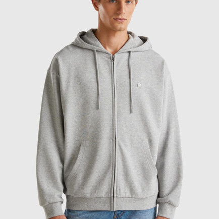 Erkek Gri Melanj %100 Pamuk Dar Kesim Fermuarlı Kapüşonlu Sweatshirt Erkek Gri Melanj %100 Pamuk Dar Kesim Fermuarlı Kapüşonlu Sweatshirt