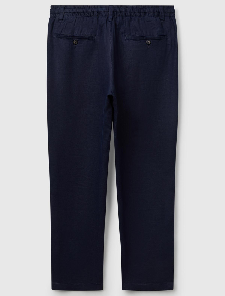 Erkek Lacivert %100 Keten Beli İpli Pantolon