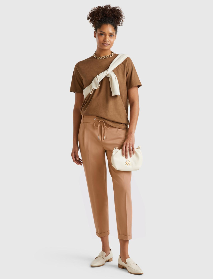 Kadın Bej  Beli Lastikli Pantolon