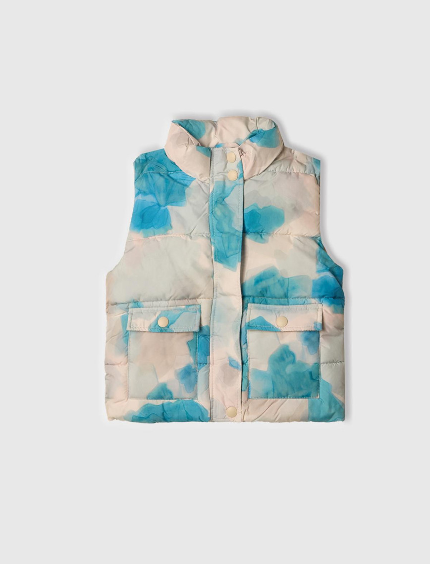 Kız Çocuk Mavi Mix Tamamı Desenli Logo Etiketli Yelek Kız Çocuk Mavi Mix Tamamı Desenli Logo Etiketli Yelek