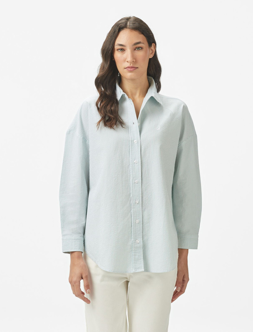 Nautica Kadın Yeşil Regular Fit Çizgili Gömlek Nautica Kadın Yeşil Regular Fit Çizgili Gömlek