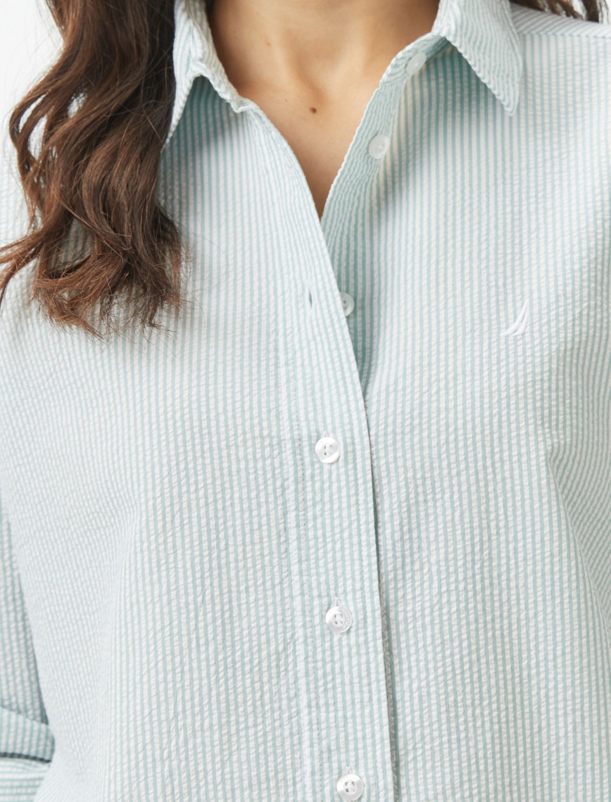 Nautica Kadın Yeşil Regular Fit Çizgili Gömlek Nautica Kadın Yeşil Regular Fit Çizgili Gömlek