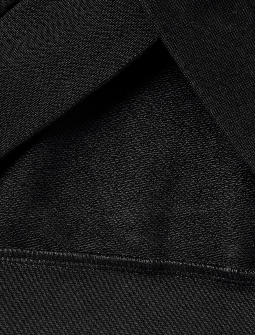 Erkek Siyah %100 Pamuk Dar Kesim Fermuarlı Kapüşonlu Sweatshirt