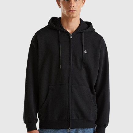 Erkek Siyah %100 Pamuk Dar Kesim Fermuarlı Kapüşonlu Sweatshirt Erkek Siyah %100 Pamuk Dar Kesim Fermuarlı Kapüşonlu Sweatshirt