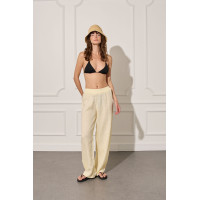 %100 Keten Beli Lastikli Pantolon