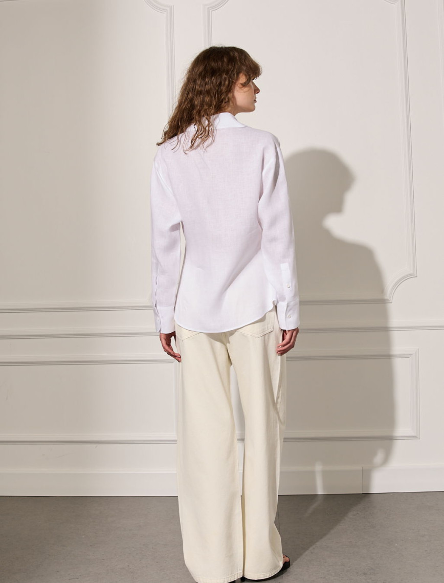 %100 Keten Bağlama Detaylı Gömlek