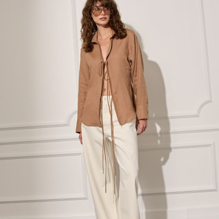 %100 Keten Bağlama Detaylı Gömlek