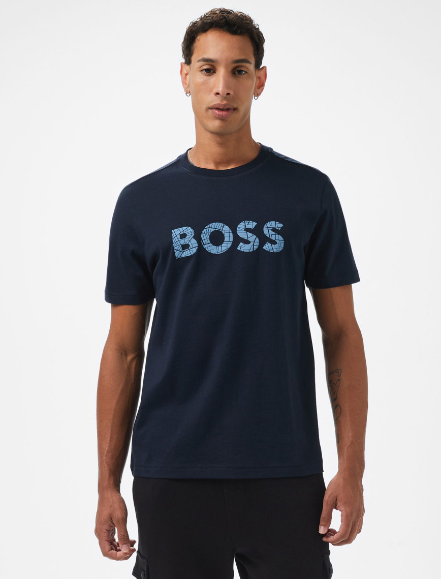 Boss Te Logotexture Erkek Mavi T-Shirt Boss Te Logotexture Erkek Mavi T-Shirt