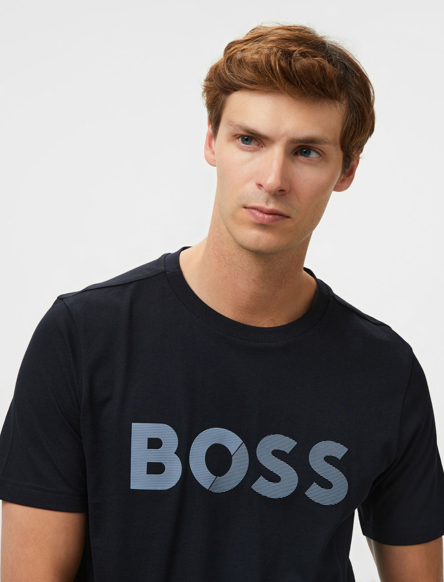 Boss Tee Tape Logo Erkek Mavi T-Shirt Boss Tee Tape Logo Erkek Mavi T-Shirt