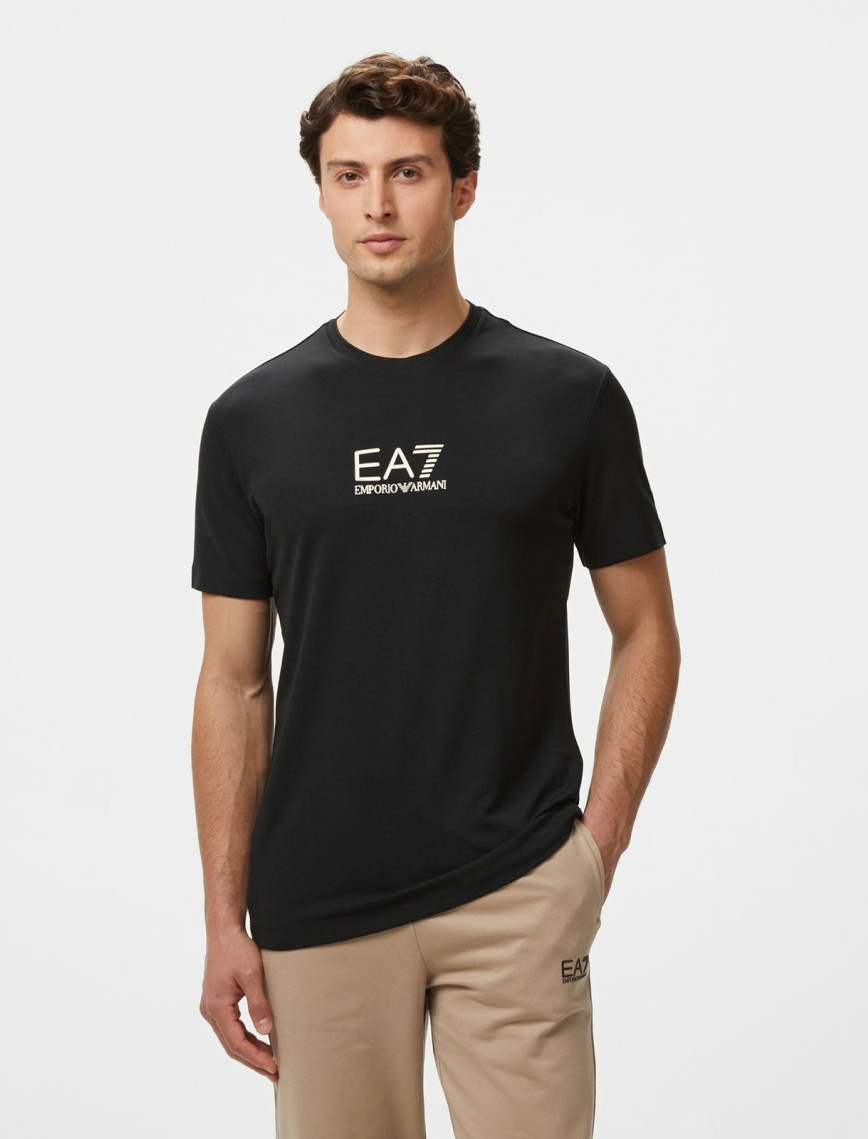 EA7 Erkek Siyah Bisiklet Yaka T-Shirt