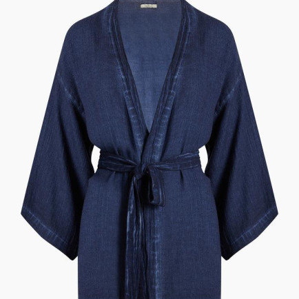 İKİKIZ Keten Navy Kısa Kimono Kadın Renkli