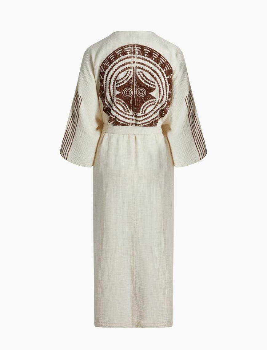 İKİKIZ Crinkle Linen Kahverengi Baskılı Kimono Kadın Naturel İKİKIZ Crinkle Linen Kahverengi Baskılı Kimono Kadın Naturel