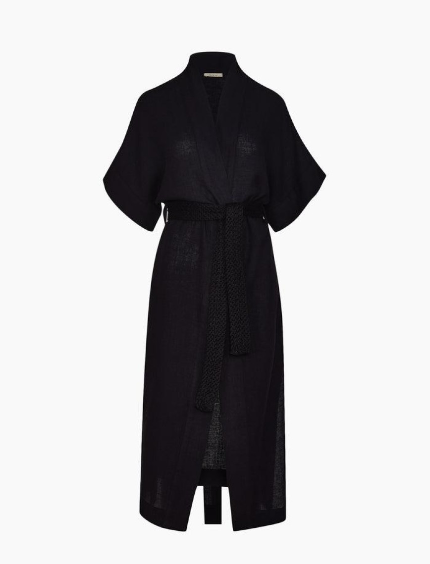 İKİKIZ Siyah Keten Kimono Kadın Renkli İKİKIZ Siyah Keten Kimono Kadın Renkli