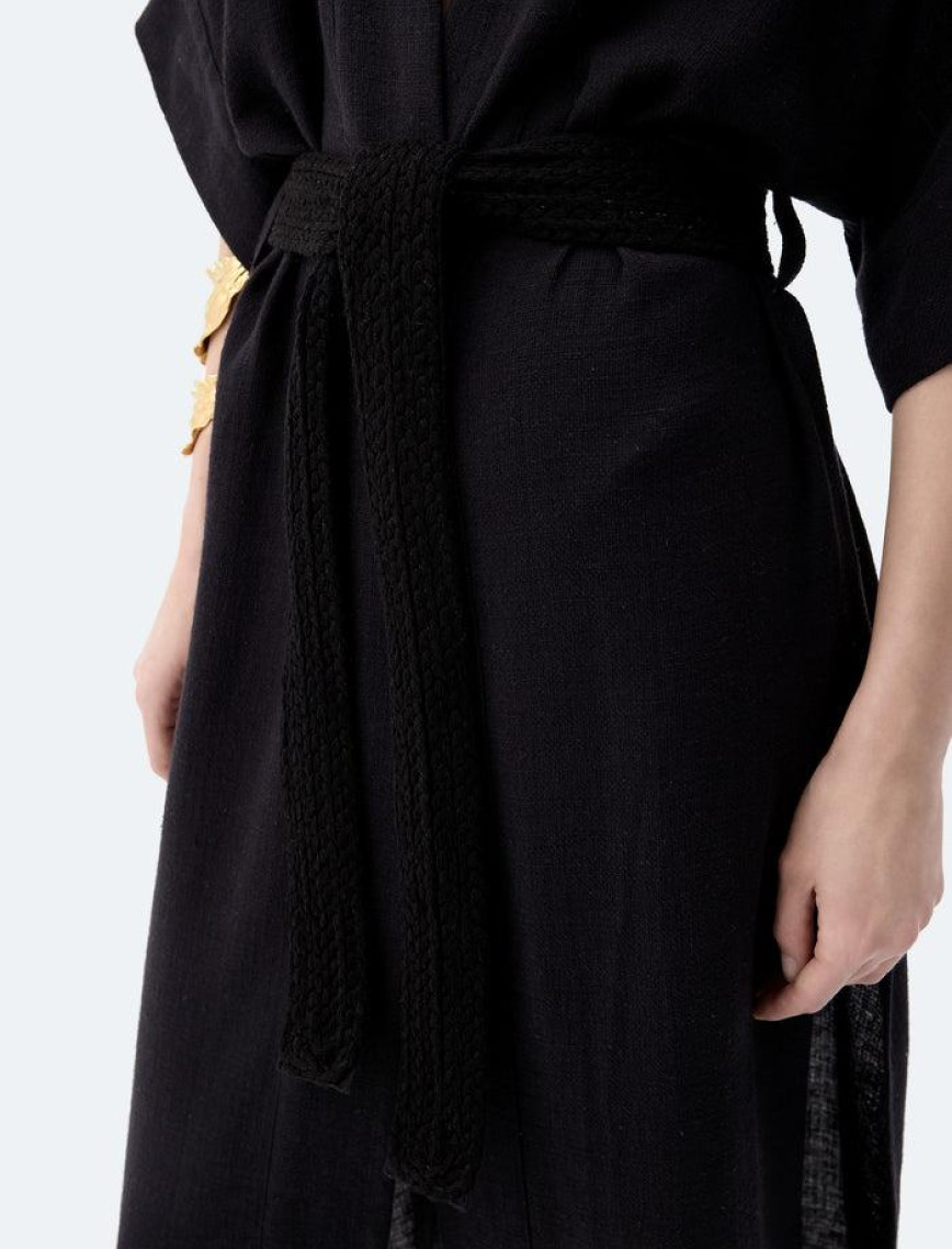 İKİKIZ Siyah Keten Kimono Kadın Renkli İKİKIZ Siyah Keten Kimono Kadın Renkli