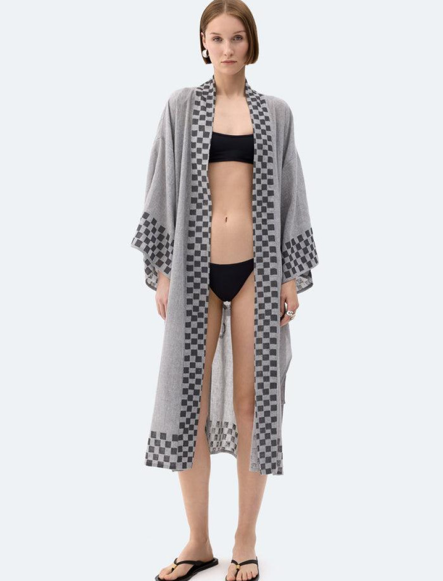 İKİKIZ Dama Desenli Kimono Kadın Renkli İKİKIZ Dama Desenli Kimono Kadın Renkli