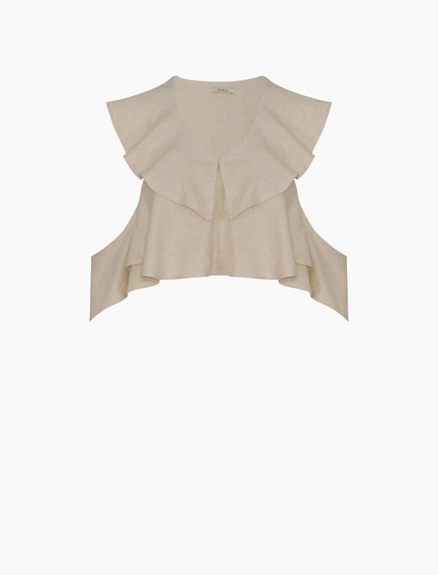 İKİKIZ Keten Fırfırlı Bluz Kadın Naturel İKİKIZ Keten Fırfırlı Bluz Kadın Naturel
