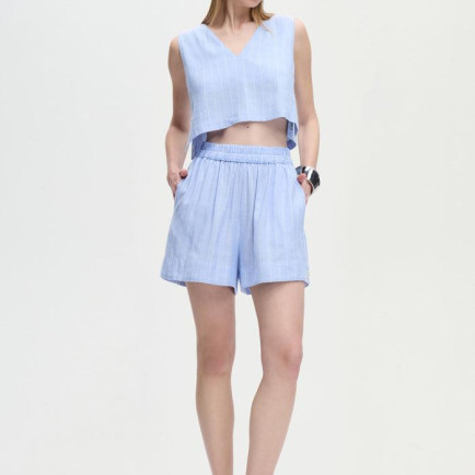 İKİKIZ Keten Karışımlı Çizgili Bluz Kadın Renkli