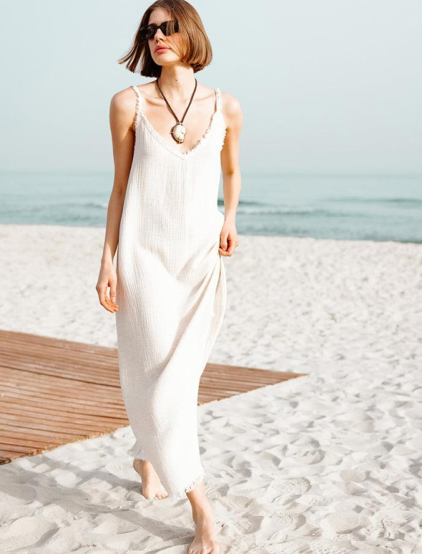 İKİKIZ Crinkle Linen İp Askılı Elbise Kadın Naturel İKİKIZ Crinkle Linen İp Askılı Elbise Kadın Naturel