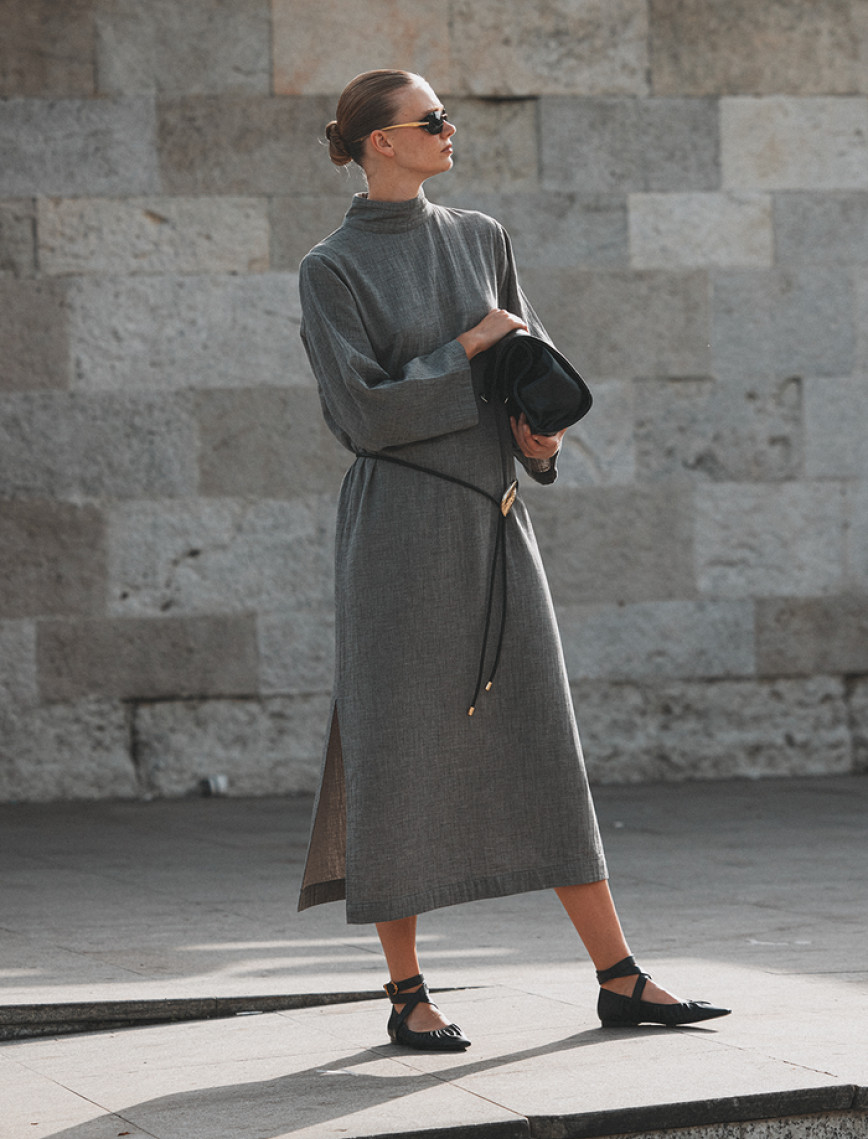 İKİKIZ Gri Boğazlı Elbise Kadın Renkli