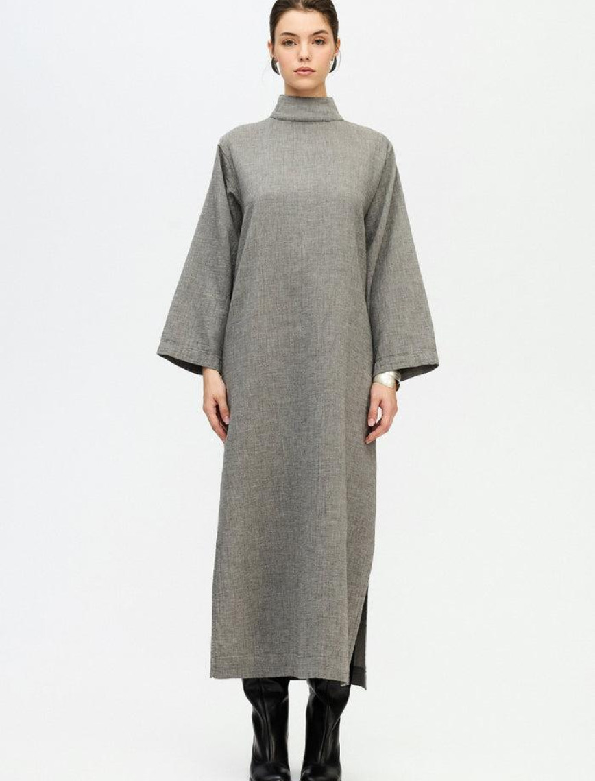 İKİKIZ Gri Boğazlı Elbise Kadın Renkli