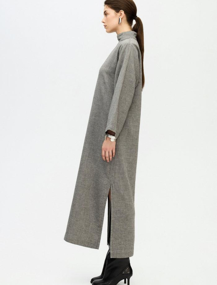 İKİKIZ Gri Boğazlı Elbise Kadın Renkli