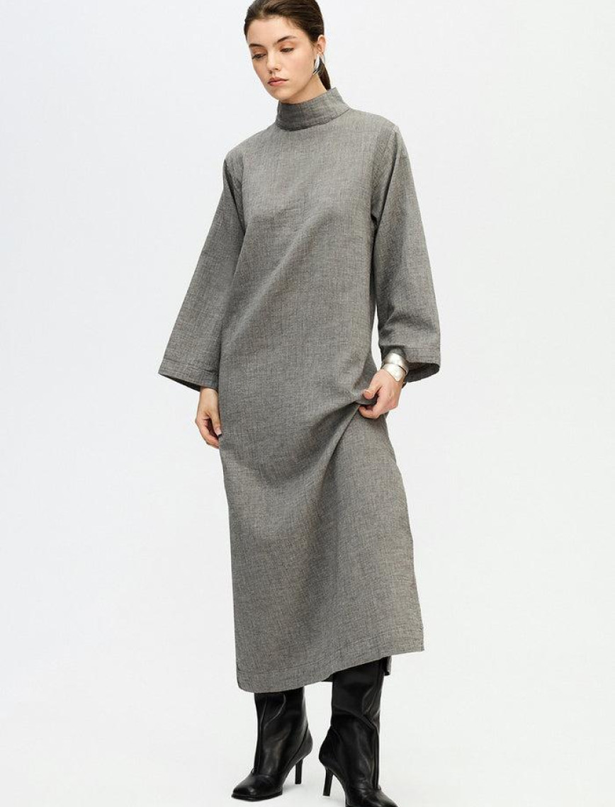 İKİKIZ Gri Boğazlı Elbise Kadın Renkli