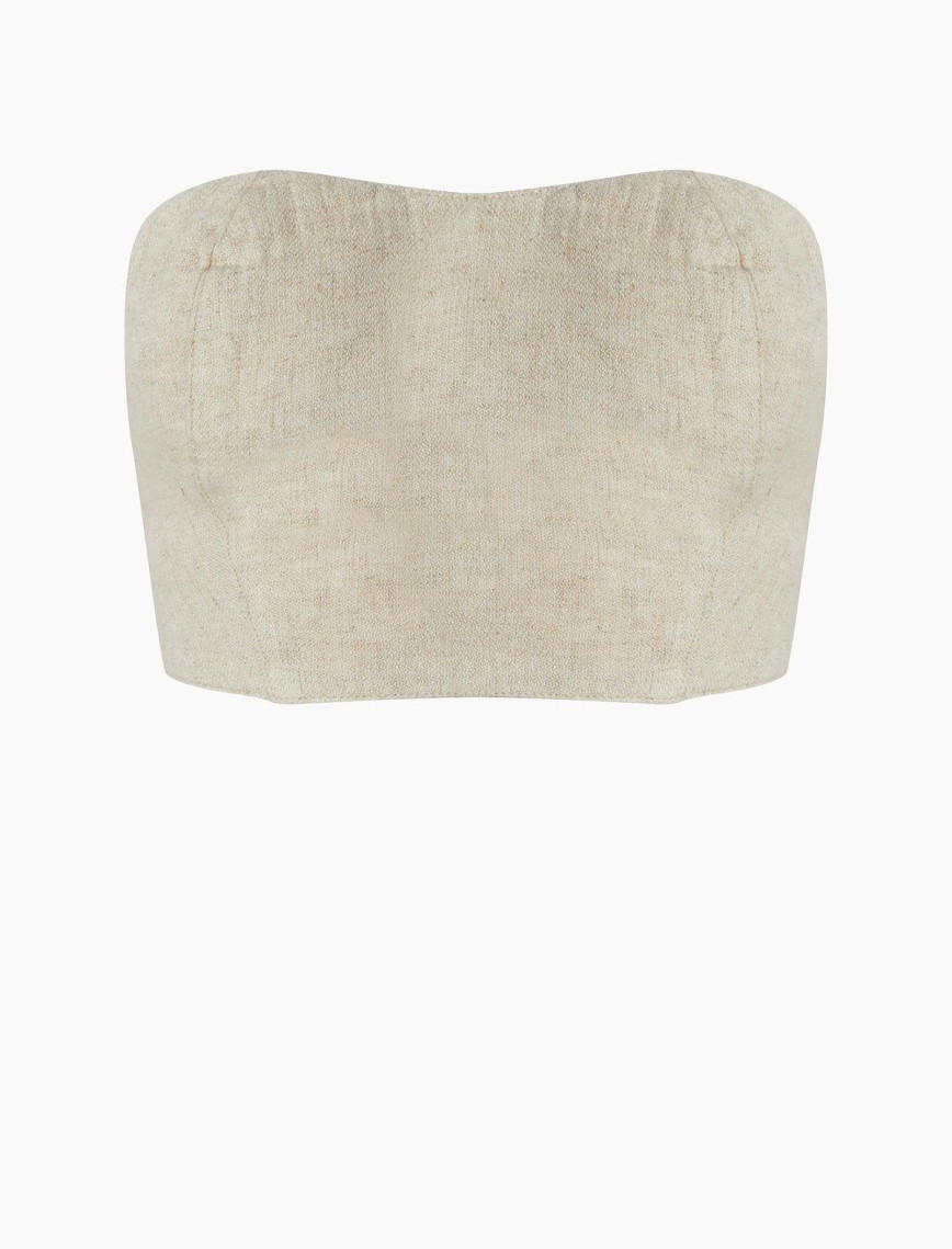 İKİKIZ Keten Bandeau Bluz Kadın Naturel İKİKIZ Keten Bandeau Bluz Kadın Naturel