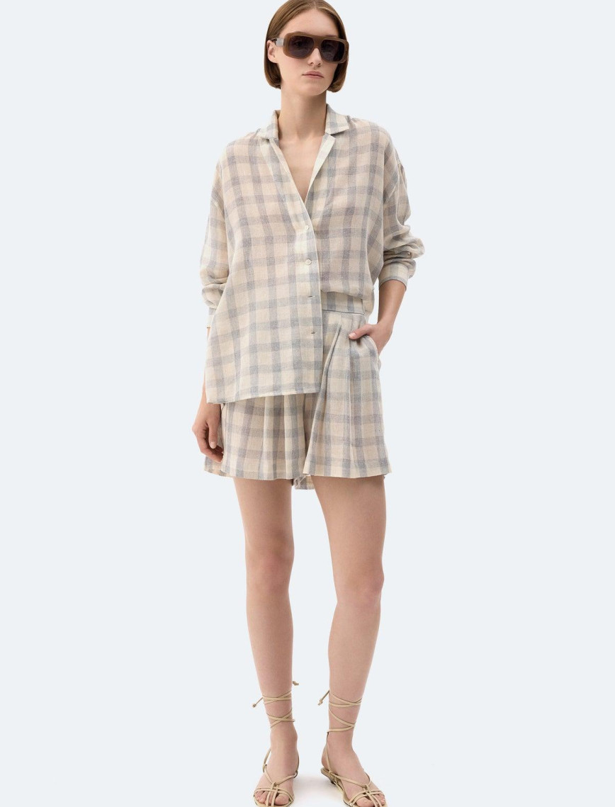 İKİKIZ Gri Ekose Gömlek Kadın Renkli İKİKIZ Gri Ekose Gömlek Kadın Renkli