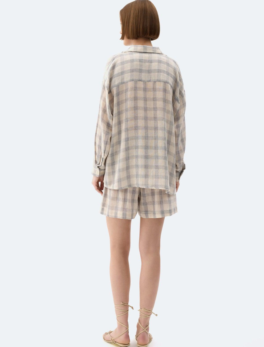 İKİKIZ Gri Ekose Gömlek Kadın Renkli İKİKIZ Gri Ekose Gömlek Kadın Renkli