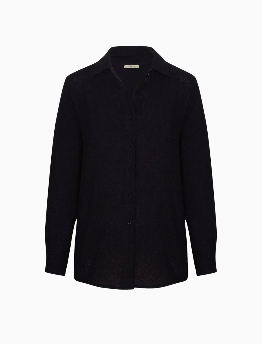 İKİKIZ Keten Gömlek Kadın Siyah İKİKIZ Keten Gömlek Kadın Siyah