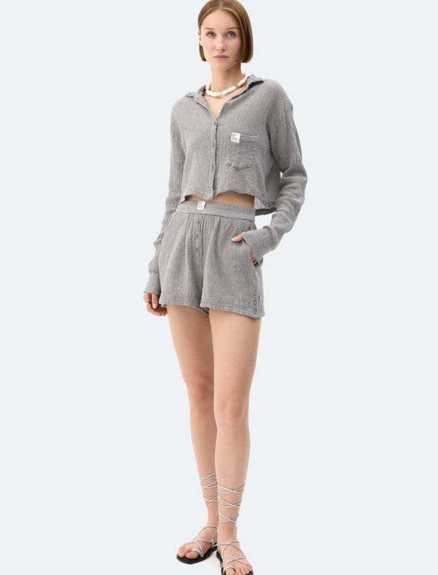 İKİKIZ Gri Crinkle Crop Gömlek Kadın Gri İKİKIZ Gri Crinkle Crop Gömlek Kadın Gri