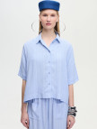 İKİKIZ Keten Karışımlı Çizgili Gömlek Kadın Mavi İKİKIZ Keten Karışımlı Çizgili Gömlek Kadın Mavi